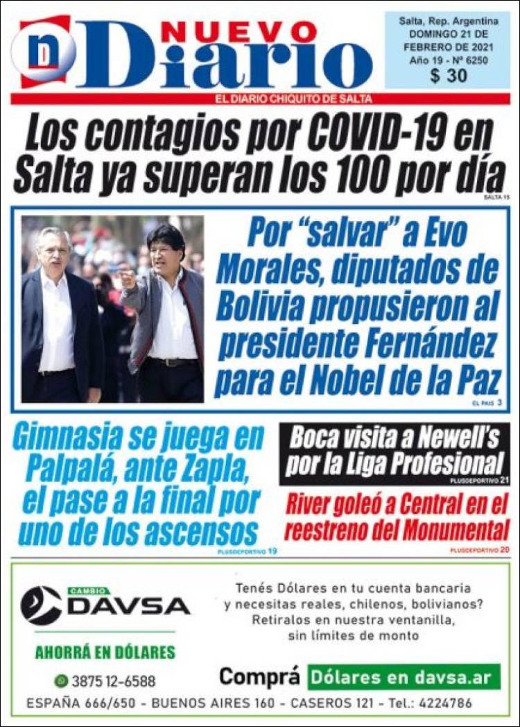 Portada de Nuevo Diario de Salta (Argentina)