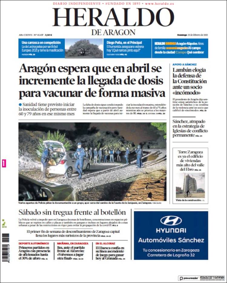 Portada de Heraldo de Aragón (España)