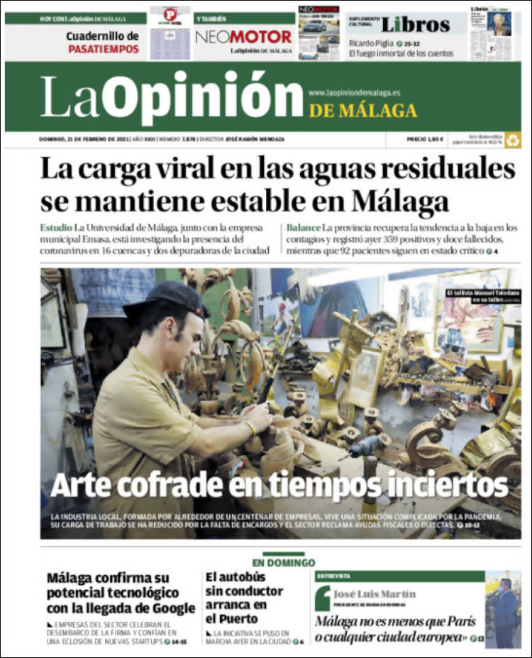 Portada de La Opinión de Málaga (España)