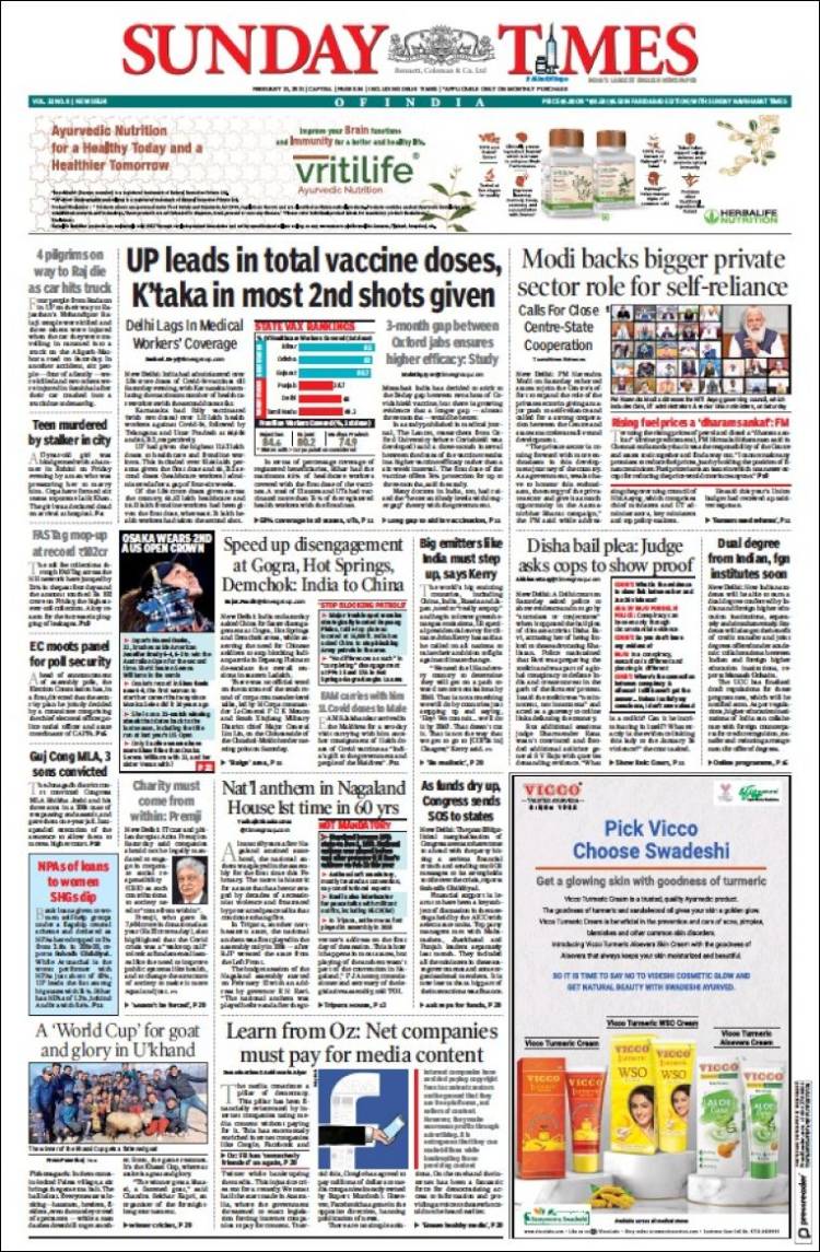 Portada de The Times of India (India)