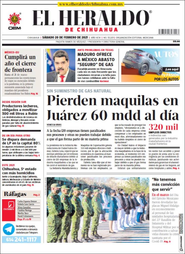 Portada de El Heraldo de Chihuahua (México)