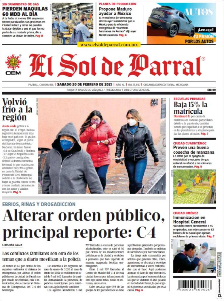 Portada de El Sol de Parral (México)