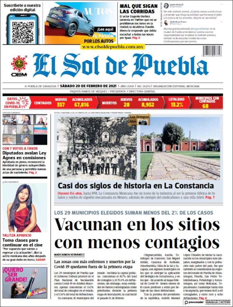 Portada de El Sol de Puebla (México)