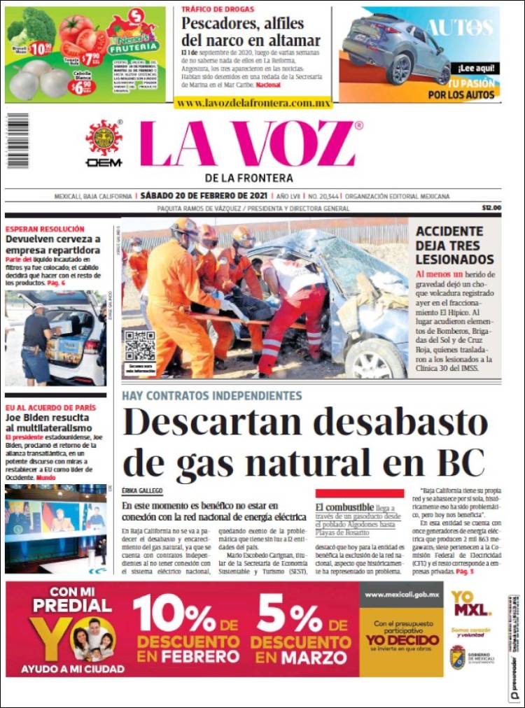Portada de La Voz de la Frontera (México)