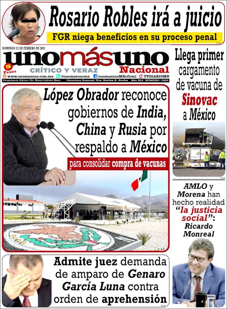 Portada de unomásuno (México)