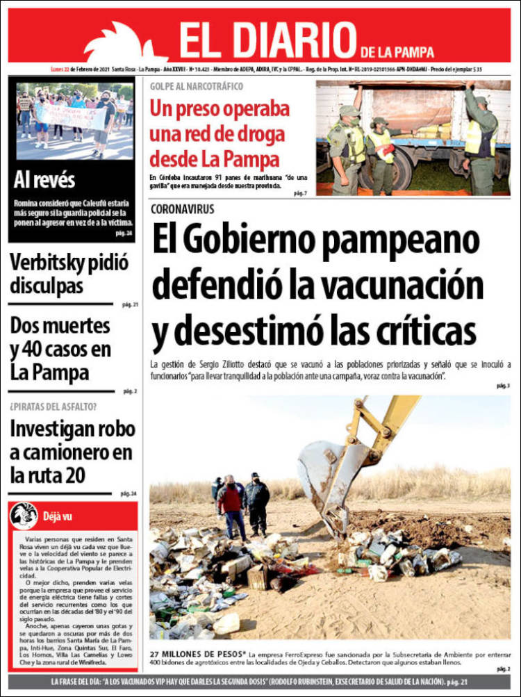 Portada de Diario de La Pampa (Argentina)