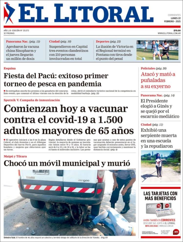 Portada de El Litoral Corrientes (Argentina)