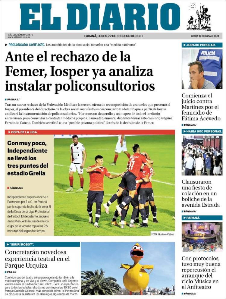 Portada de El Diario de Paraná (Argentina)