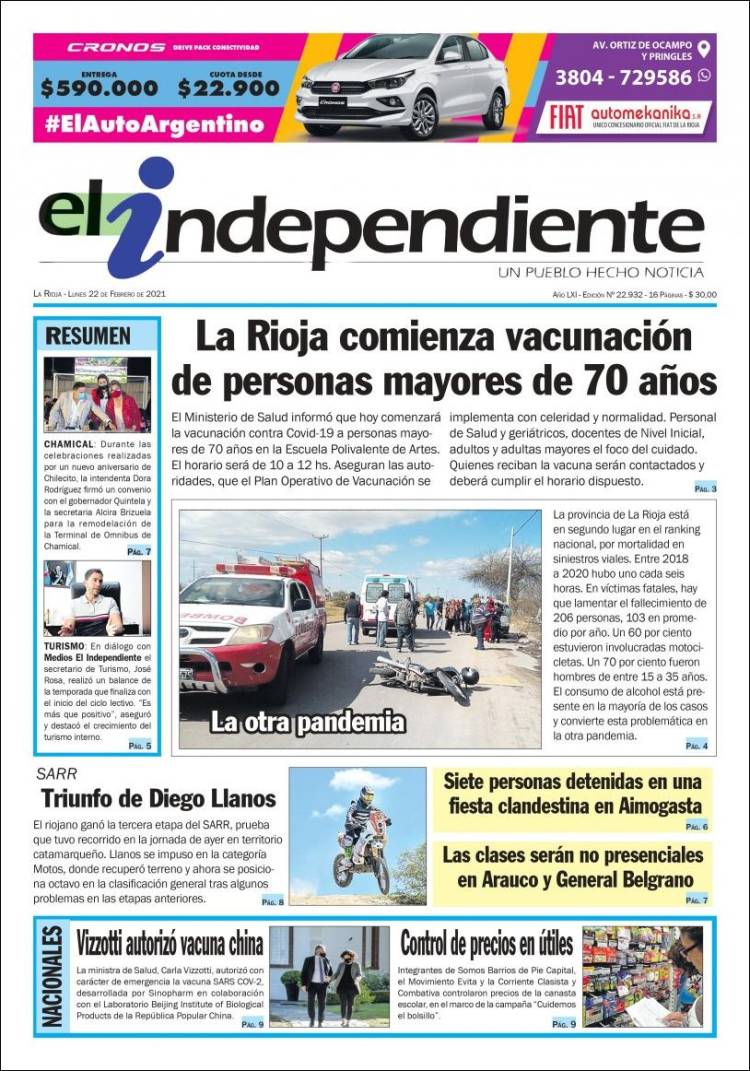 Portada de El Independiente (Argentina)