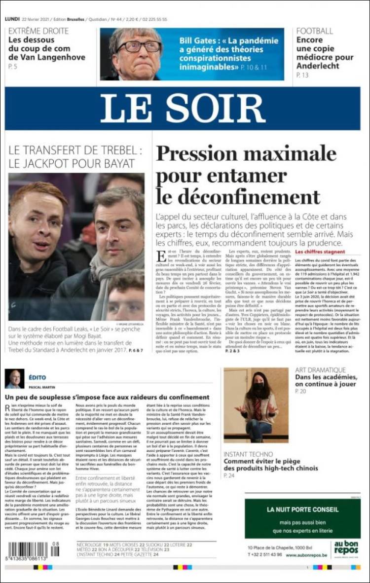 Portada de Le Soir (B&eacute;lgica)