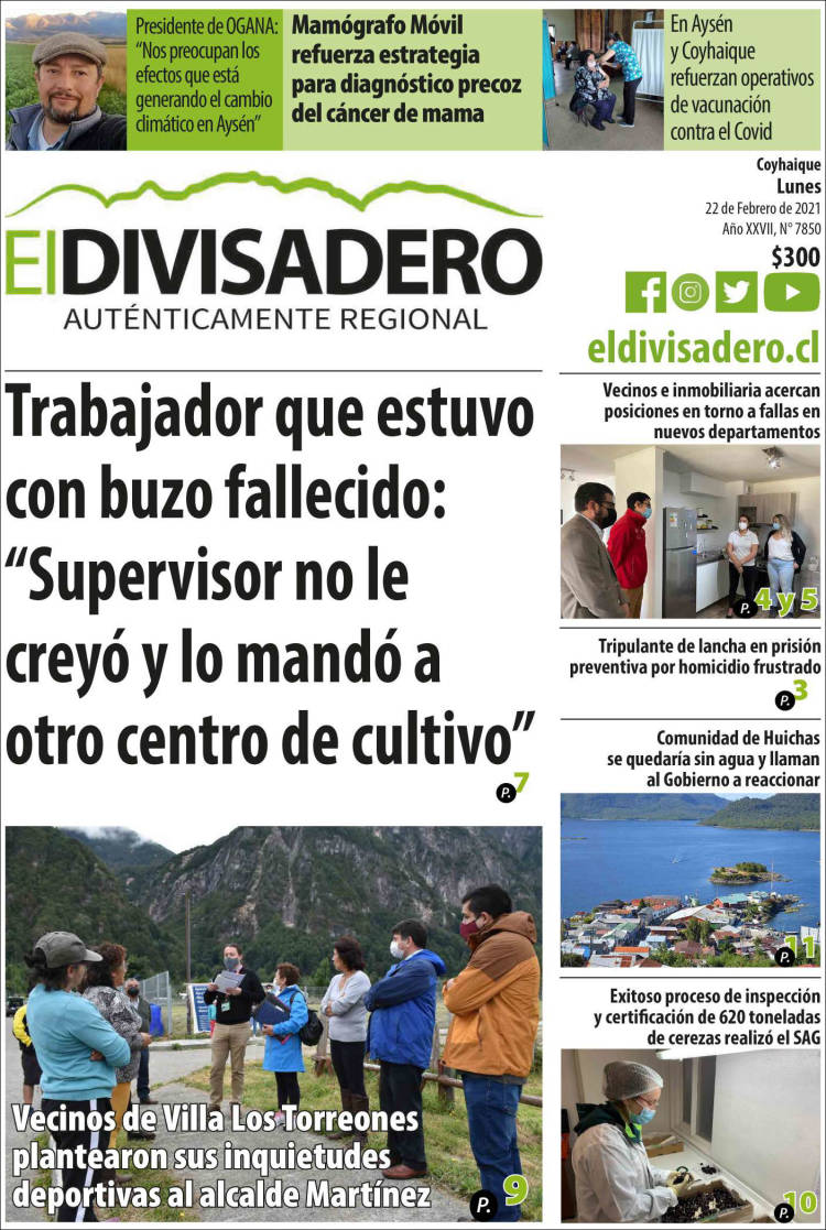 Portada de Diario El Divisadero (Chile)