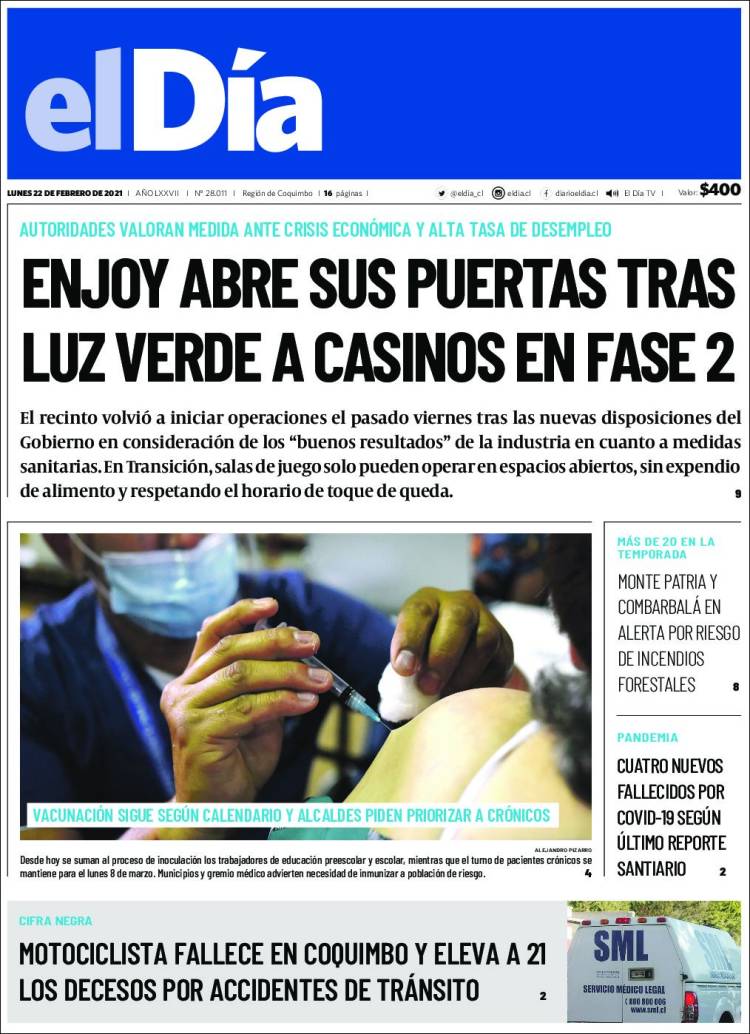 Portada de El Día (Chile)