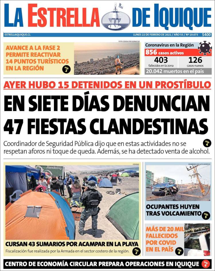 Portada de La Estrella de Iquique (Chile)