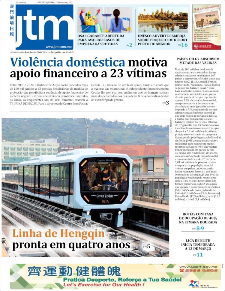 Portada de Jornal Tribuna de Macau (China)