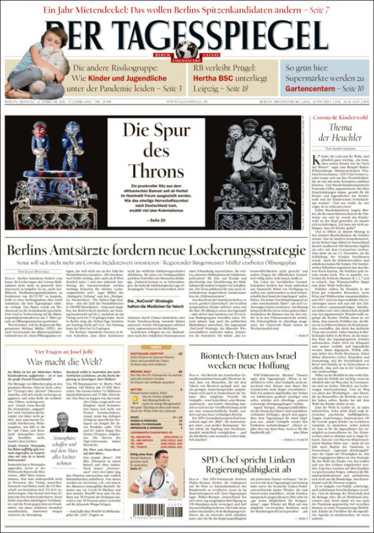 Portada de Der Tagesspiegel (Alemania)
