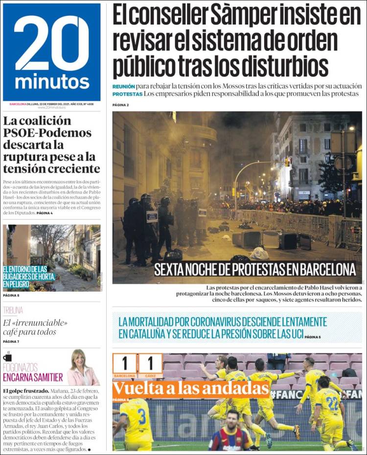 Portada de 20 Minutos - Barcelona (España)