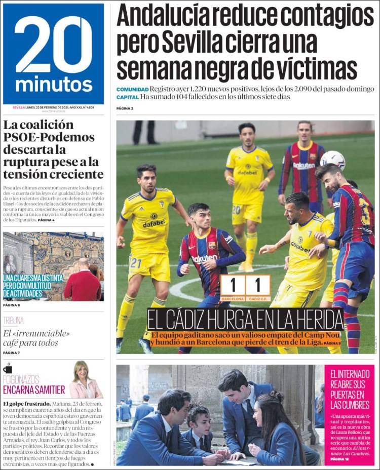 Portada de 20 Minutos - Sevilla (España)