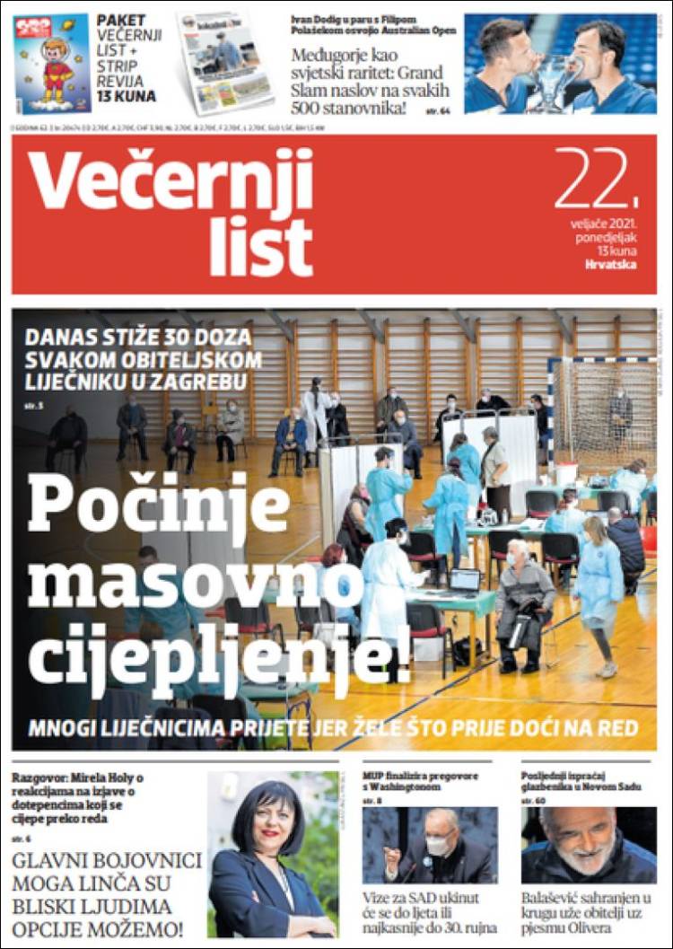 Portada de Večernji (Croacia)