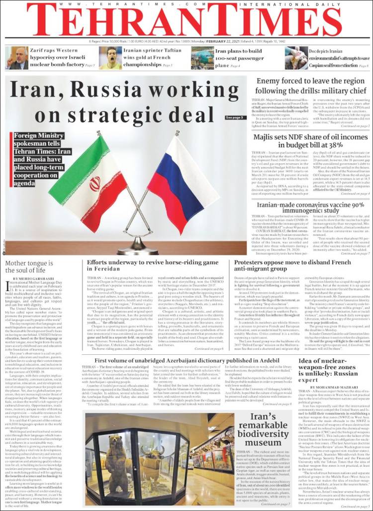 Portada de TehranTimes (Ir&aacute;n)
