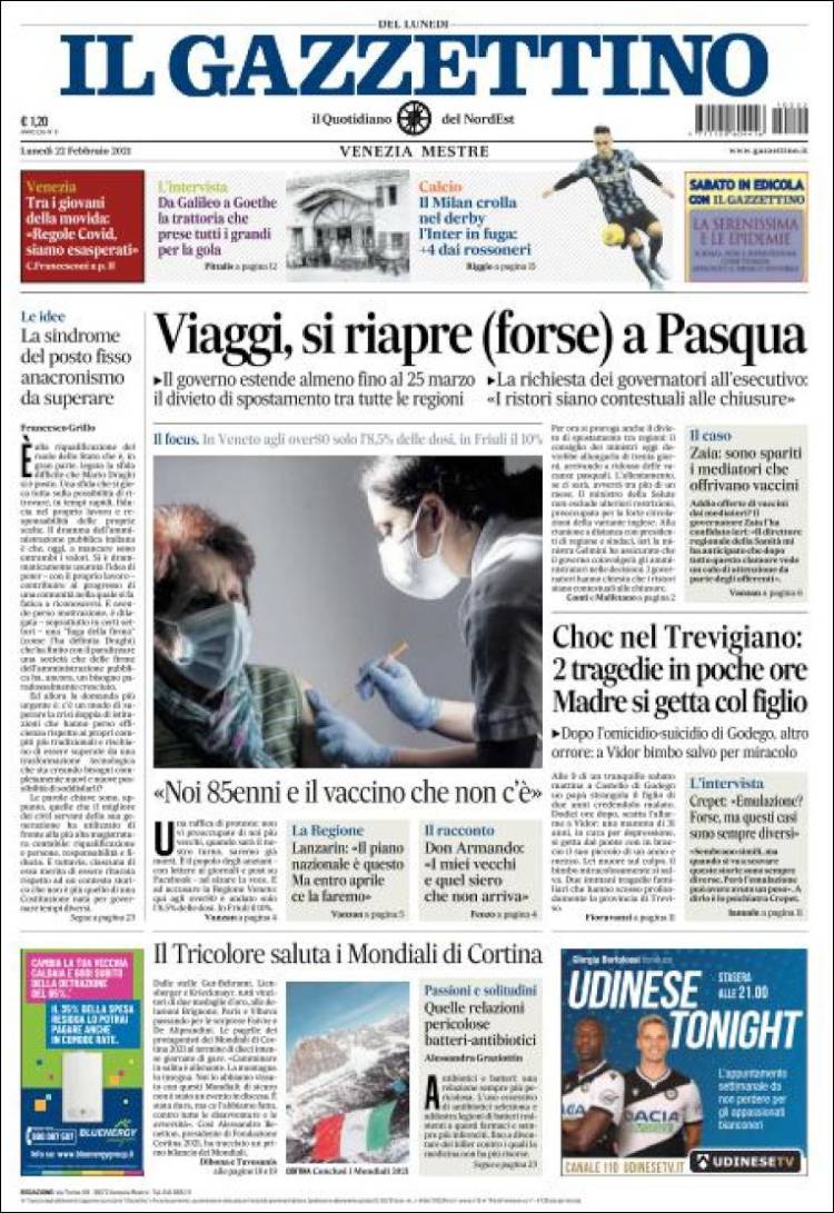 Portada de Il Gazzettino (Italia)