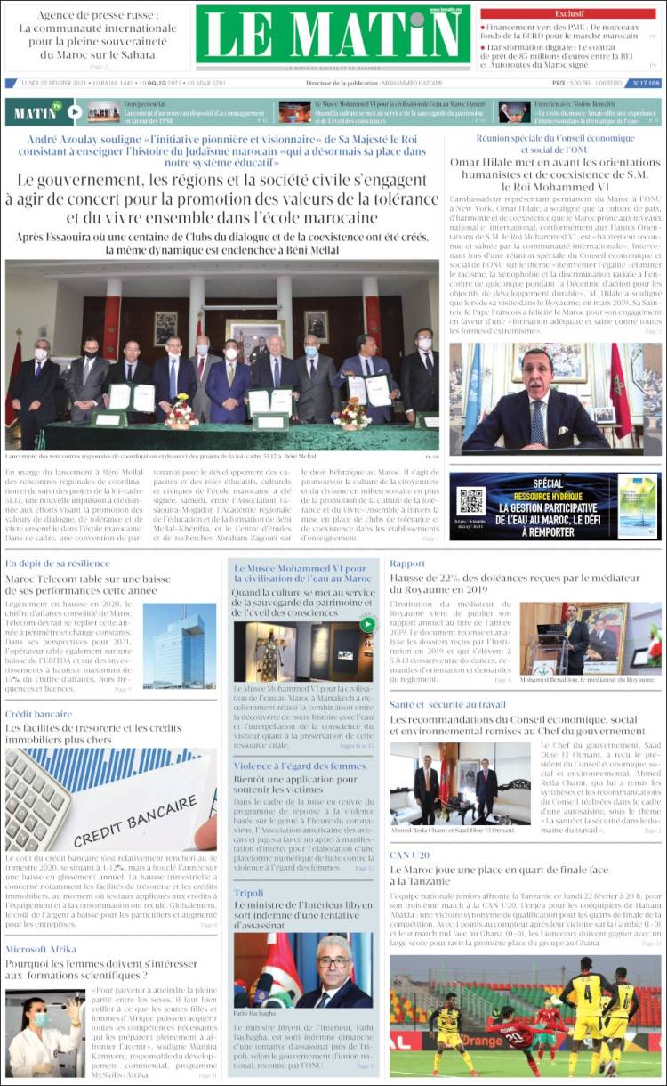 Portada de Le Matin (Marruecos)