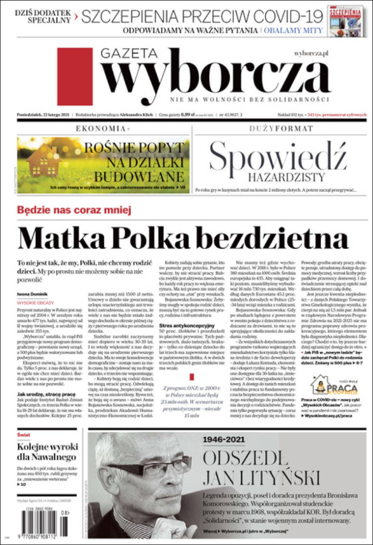 Portada de Gazeta Wyborcza (Polonia)