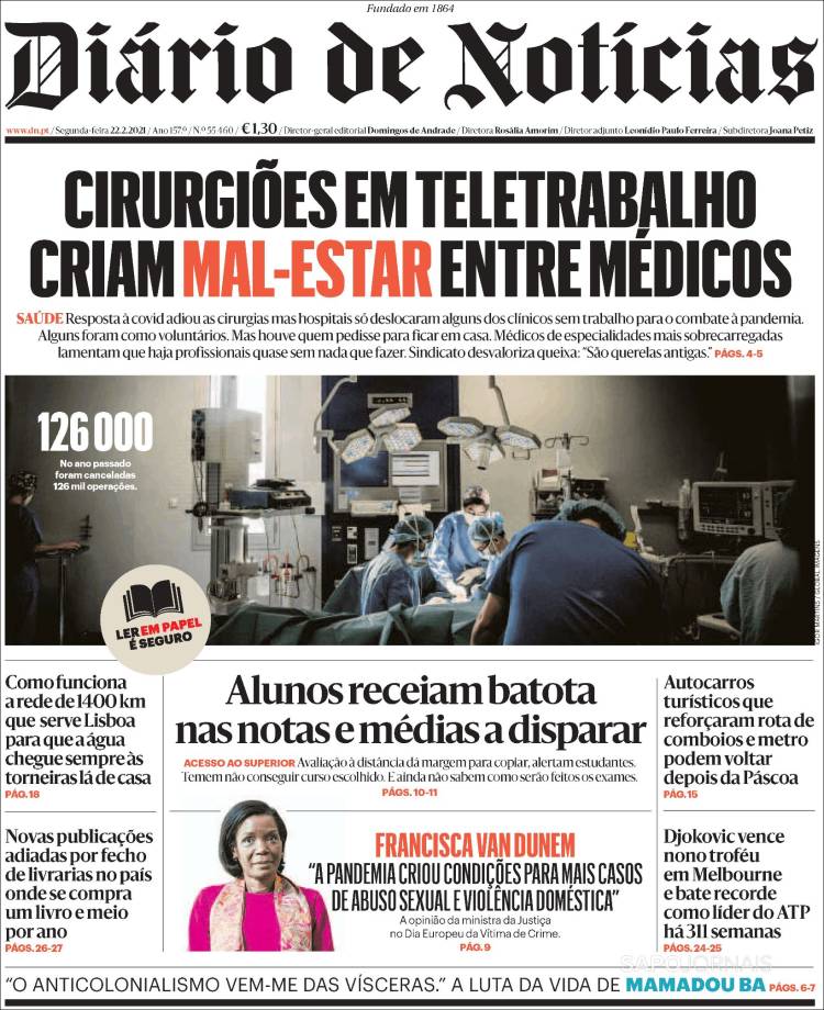 Portada de Diário de Noticias (Portugal)