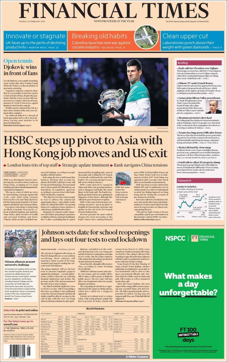 Portada de Financial Times (Reino Unido)