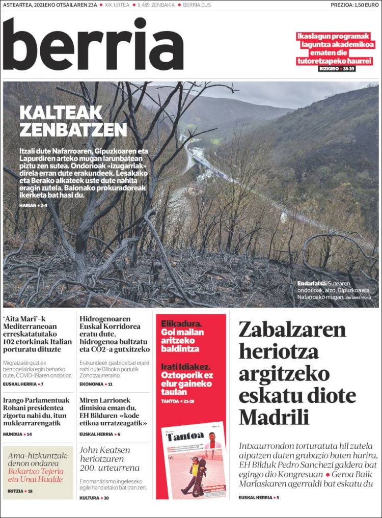 Portada de Berria (España)