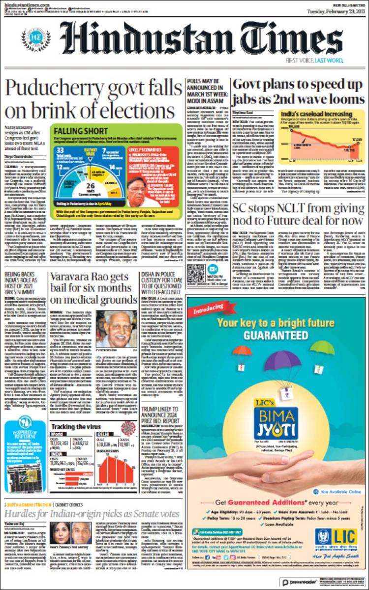 Portada de Hindustan Times (India)
