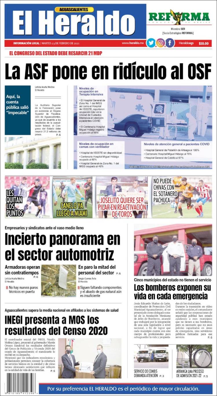 Portada de El Heraldo de Aguascalientes (Mexico)