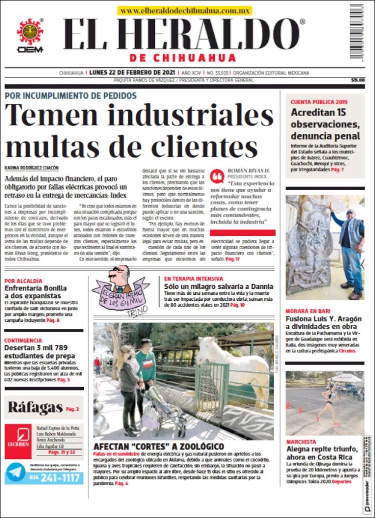 Portada de El Heraldo de Chihuahua (México)