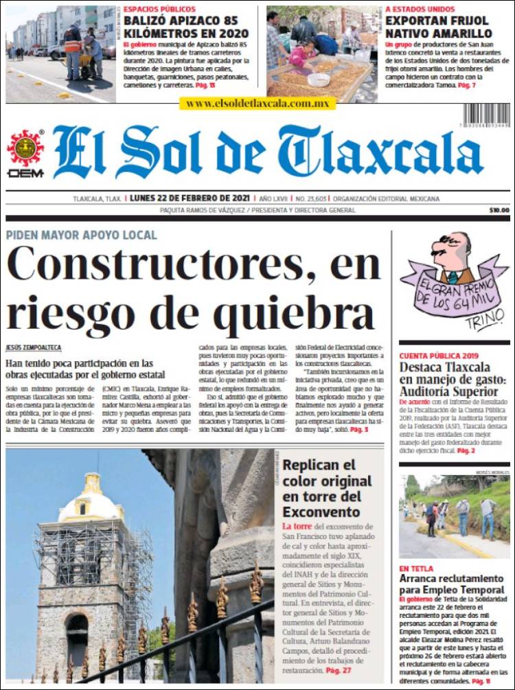 Portada de El Sol de Tlaxcala (México)