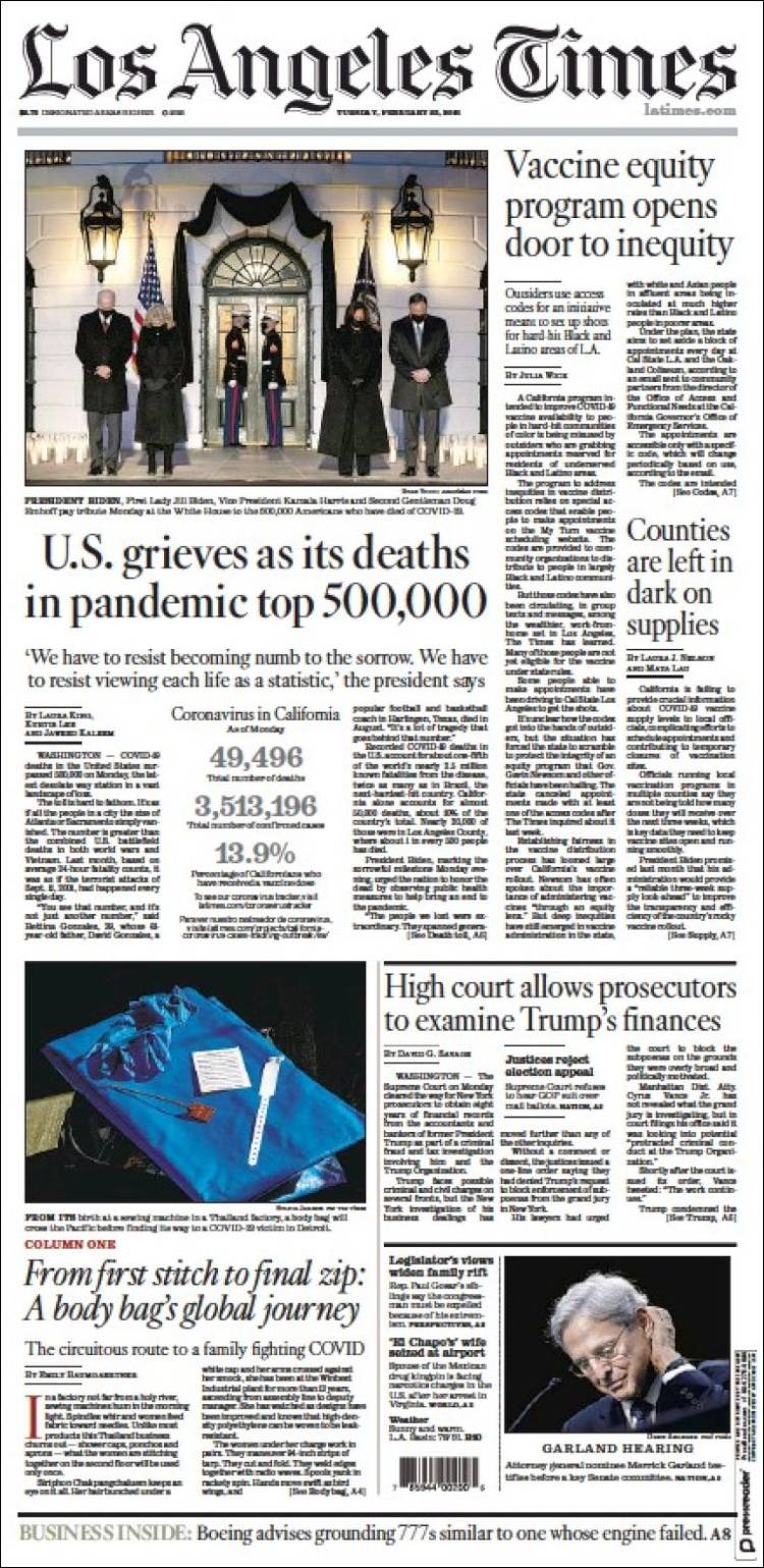 Portada de Los Angeles Times (USA)