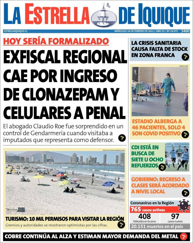 Portada de La Estrella de Iquique (Chile)