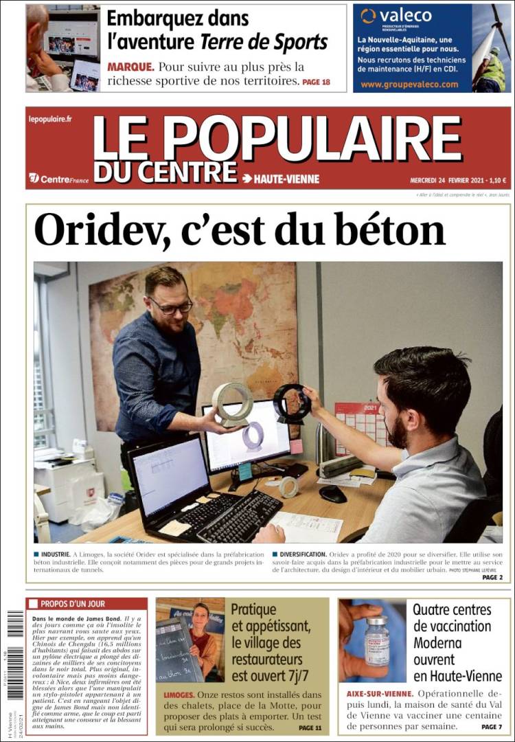 Portada de Le Populaire du Centre (Francia)