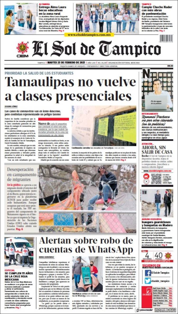 Portada de El Sol de Tampico (México)