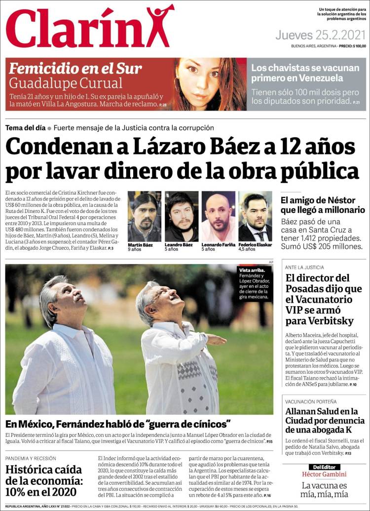 Portada de Clarín (Argentina)