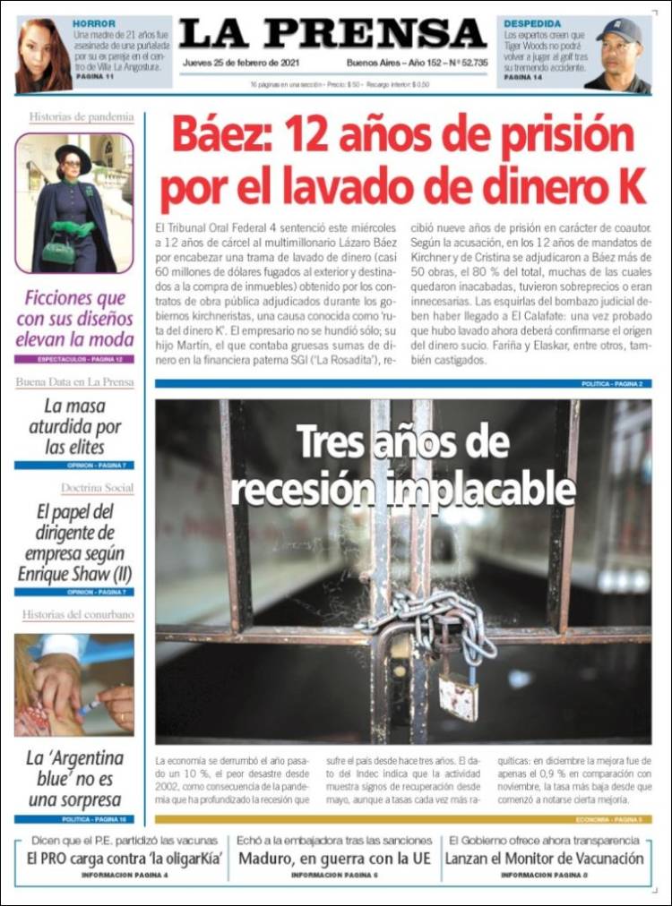 Portada de La Prensa (Argentina)