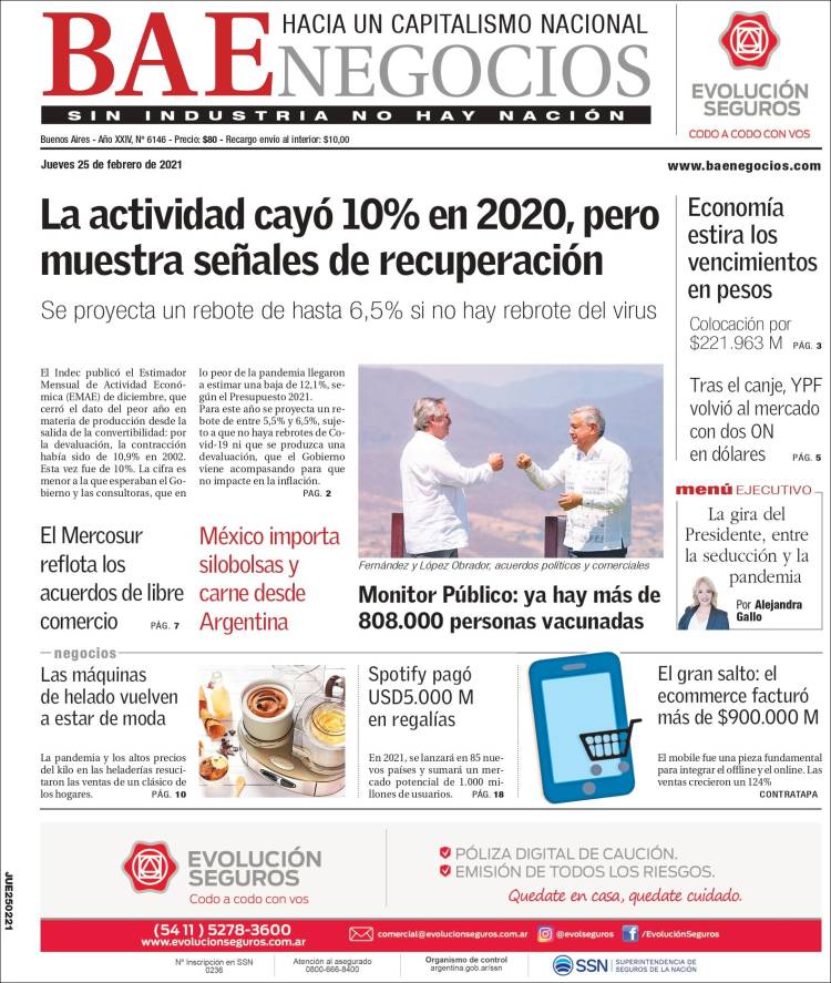 Portada de Buenos Aires Económico (Argentina)