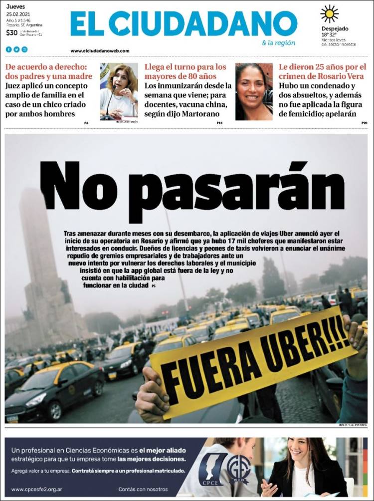 Portada de Diario El Ciudadano (Argentina)