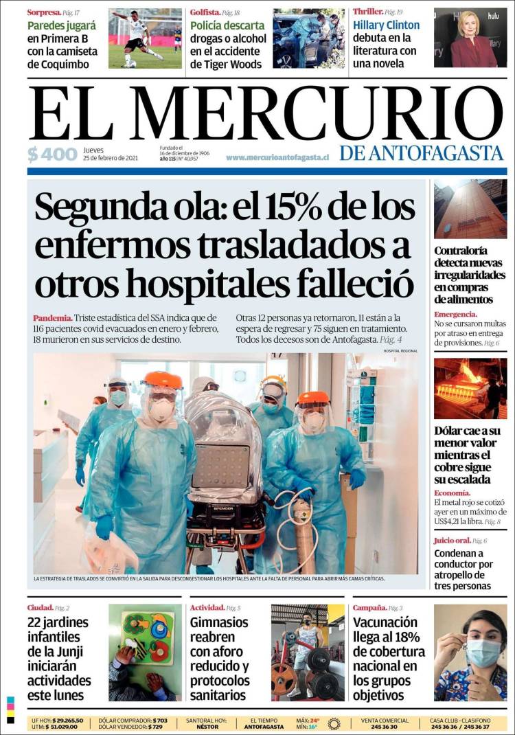 Portada de El Mercurio de Antofagasta (Chile)