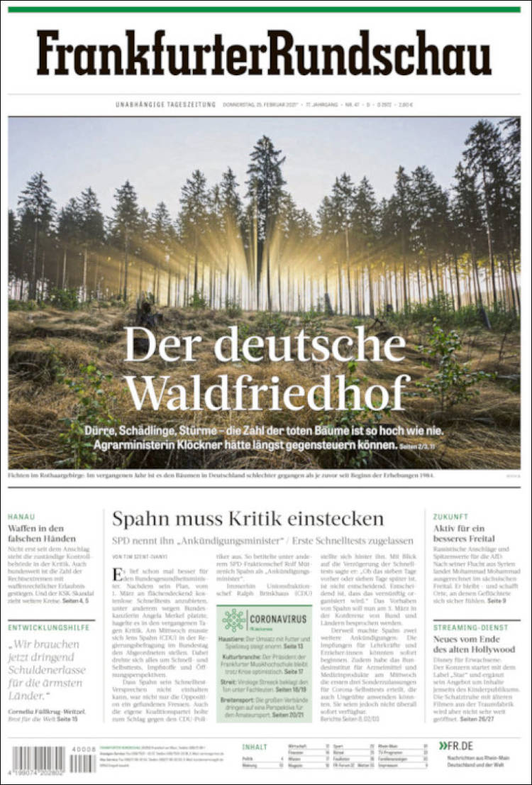 Portada de Frankfurter Rundschau (Alemania)