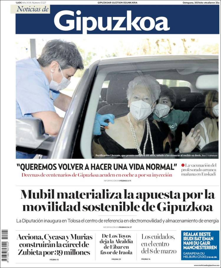 Portada de Noticias de Gipuzkoa (España)