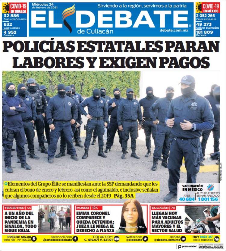 Portada de El Debate de Culiacán (México)