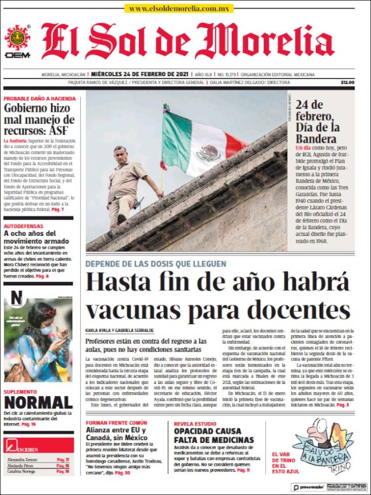 Portada de El Sol de Morelia (México)