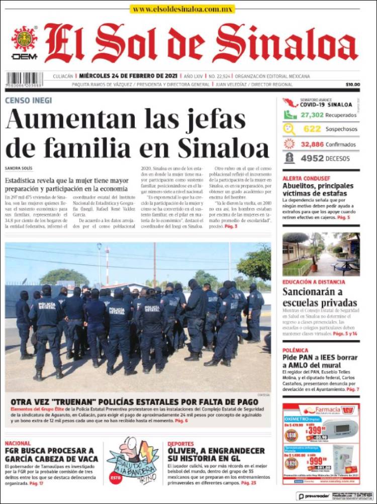 Periódico El Sol de Sinaloa (México). Periódicos de México. Toda la