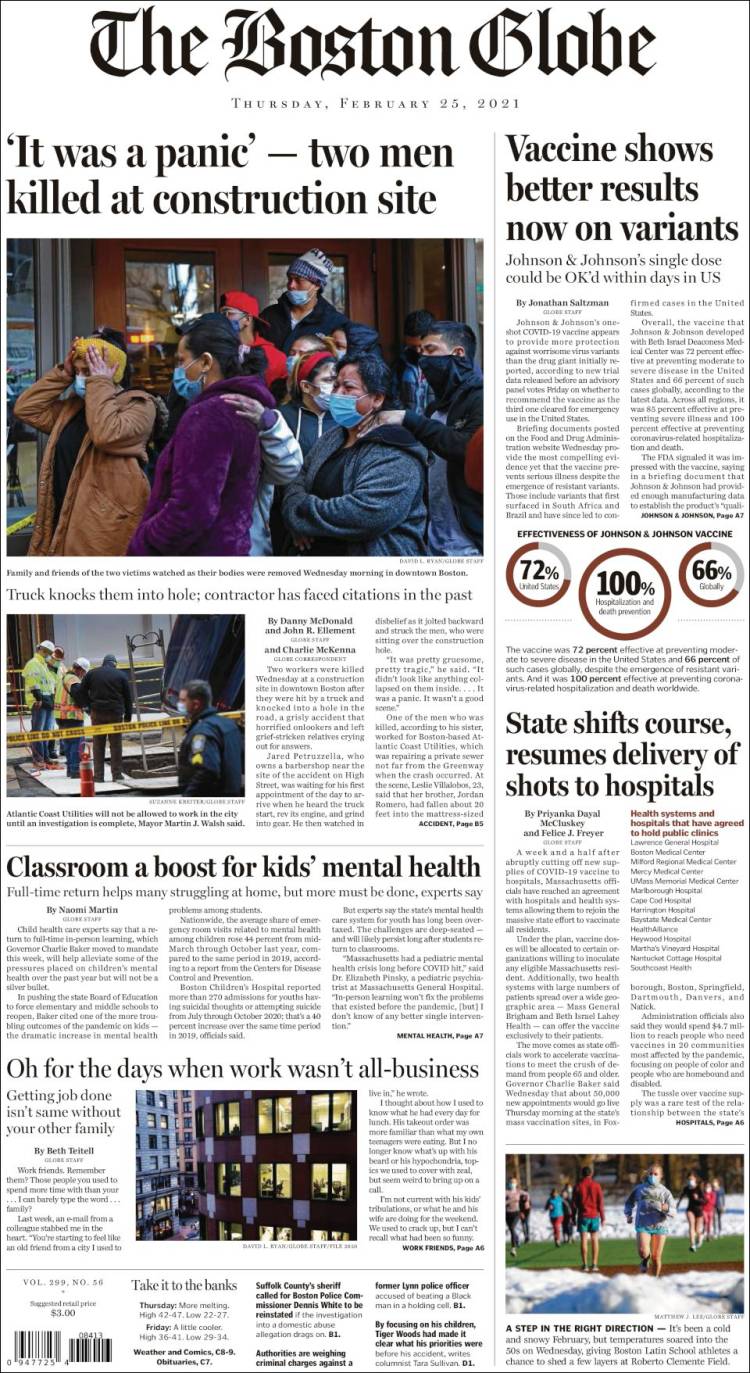 Portada de Boston Globe (USA)