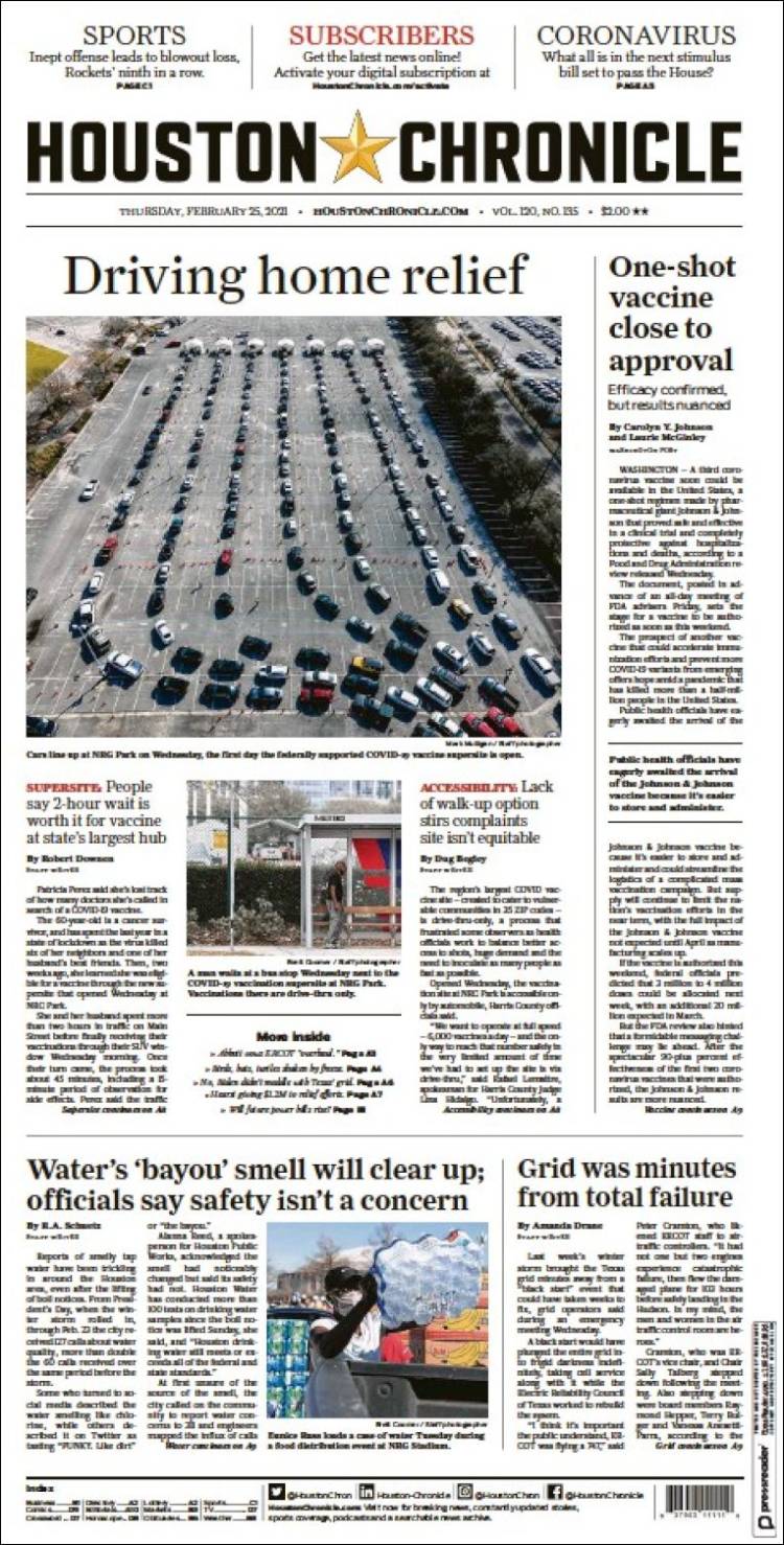 Portada de Houston Chronicle (USA)