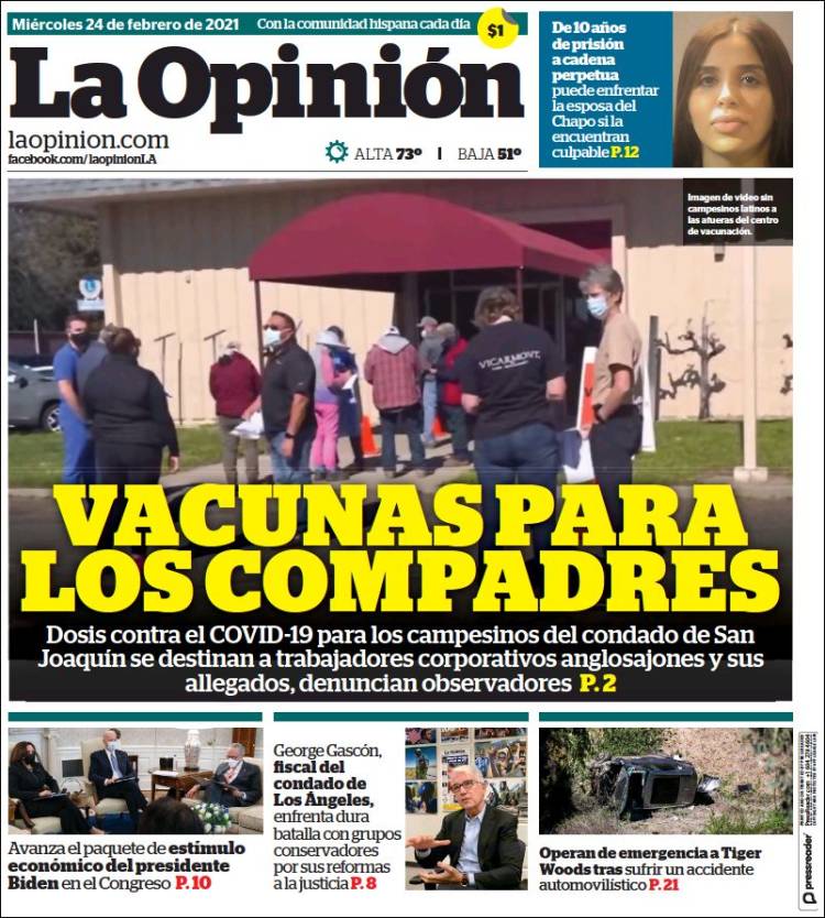 Portada de La Opinión (USA)